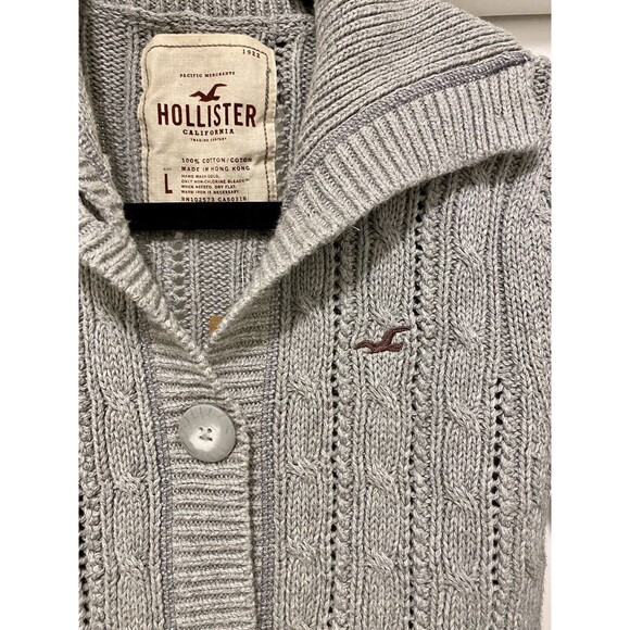 Y2K Style NWT Hollister Cable Knit 3/4 Length Sleeve Grey Cardigan Size Large - Picture 6 of 9